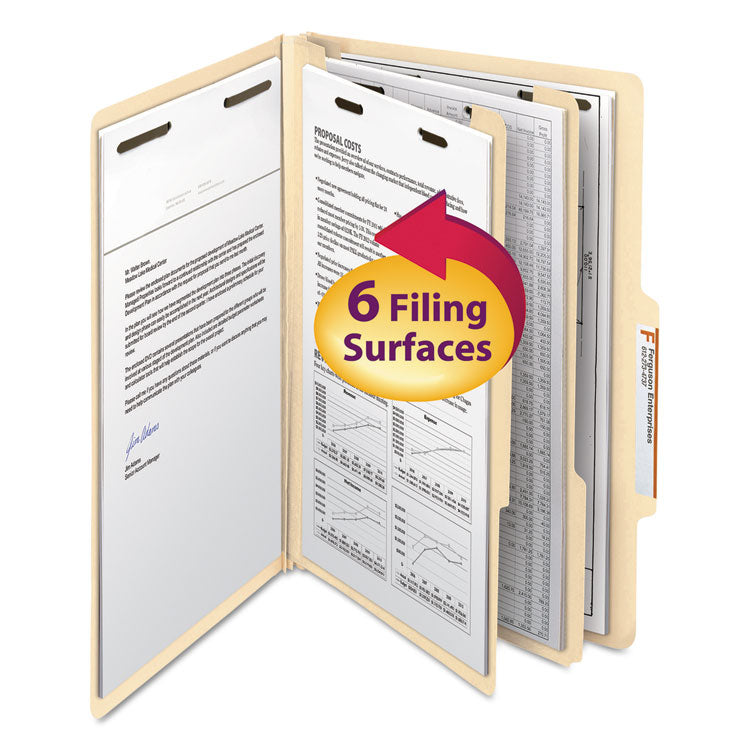 Smead - Manila Four- and Six-Section Top Tab Classification Folders, 2 Dividers, Legal Size, Manila, 10/Box