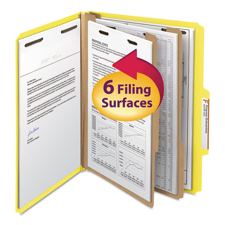 Smead - Colored Top Tab Classification Folders, 2 Dividers, Letter Size, Yellow, 10/Box