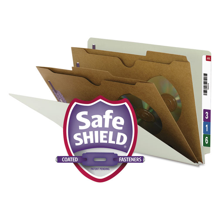 Smead - X-Heavy 2-Pocket End Tab Pressboard Classification Folders with SafeSHIELD Fasteners, 2 Dividers, Legal, Gray-Green, 10/Box