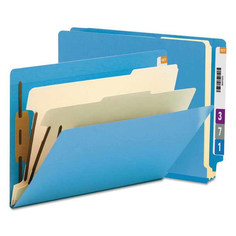 Smead - Colored End Tab Classification Folders with Dividers, 2 Dividers, Letter Size, Blue, 10/Box