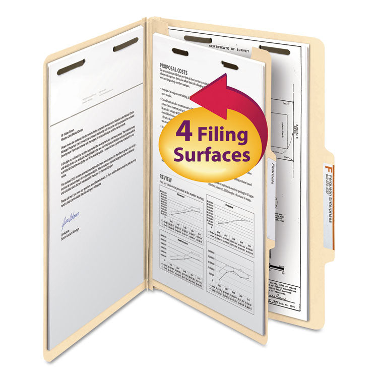 Smead - Manila Four- and Six-Section Top Tab Classification Folders, 1 Divider, Legal Size, Manila, 10/Box