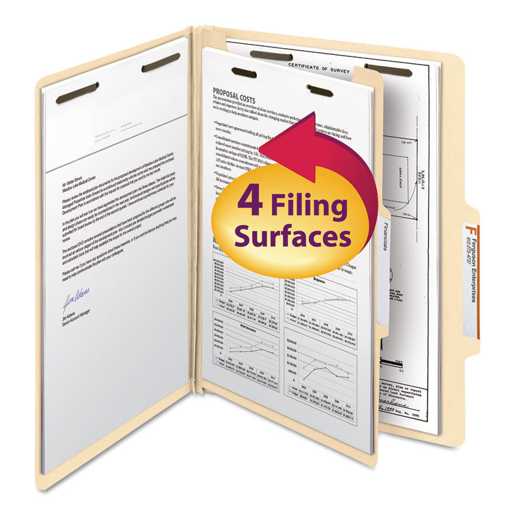 Smead - Manila Four- and Six-Section Top Tab Classification Folders, 1 Divider, Letter Size, Manila, 10/Box