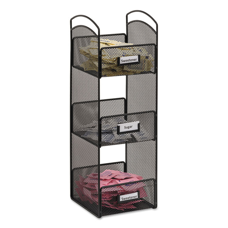 Safco - Onyx Breakroom Organizers, 3 Compartments, 6 x 6 x 18, Steel Mesh, Black