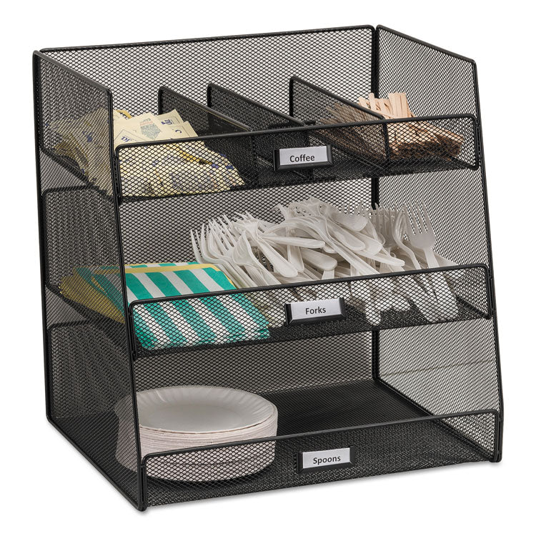 Safco - Onyx Breakroom Organizers, 3 Compartments,14.63 x 11.75 x 15, Steel Mesh, Black