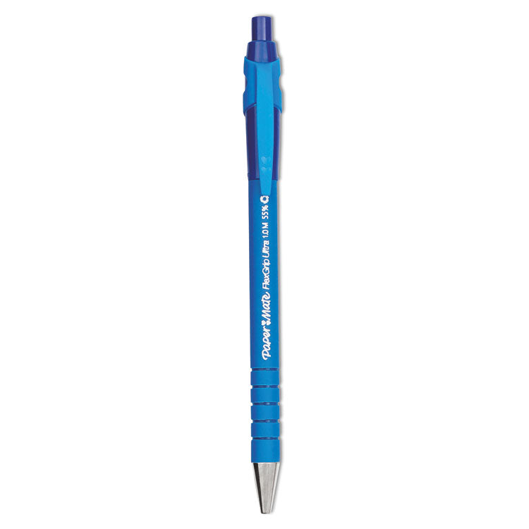 Paper Mate - FlexGrip Ultra Ballpoint Pen, Retractable, Medium 1 mm, Blue Ink, Blue Barrel, Dozen