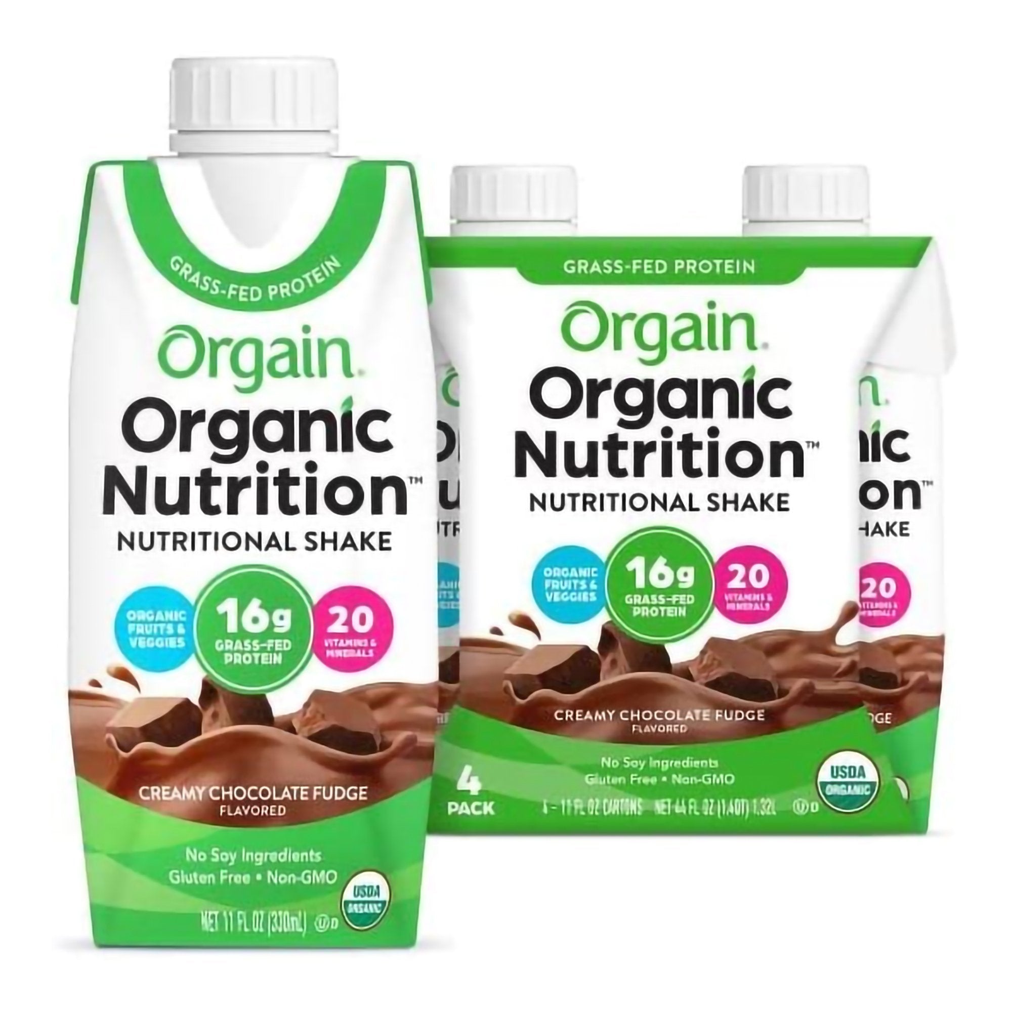Orgain Inc - Oral Supplement Orgain® Organic Nutritional Shake Creamy Chocolate Fudge Flavor Liquid 11 oz. Carton [4/PK]