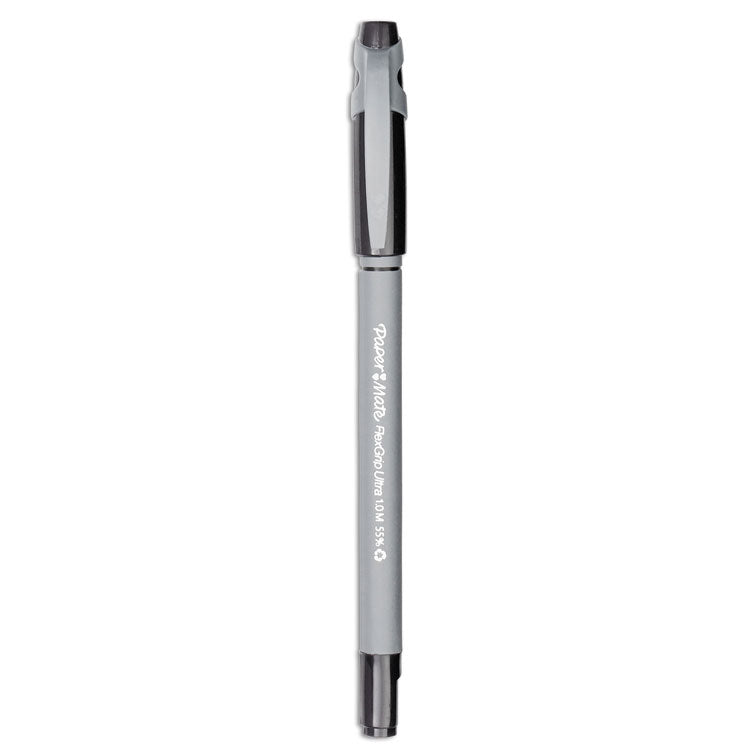 Paper Mate - FlexGrip Ultra Ballpoint Pen, Stick, Medium 1 mm, Black Ink, Gray Barrel, Dozen