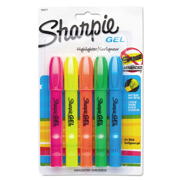 Sharpie - Gel Highlighters, Assorted Ink Colors, Bullet Tip, Assorted Barrel Colors, 5/Set