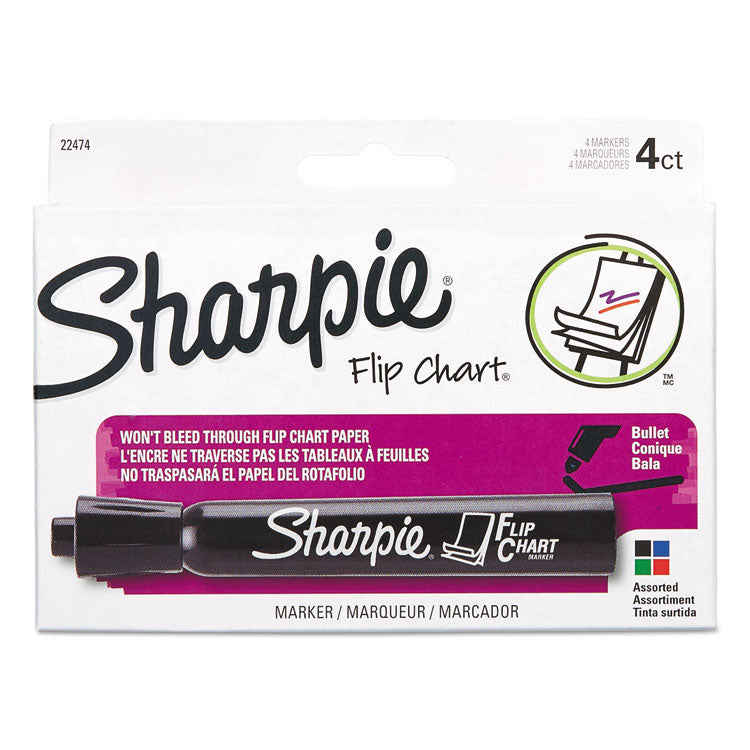 Sharpie - Flip Chart Marker, Broad Bullet Tip, Assorted Colors, 4/Set