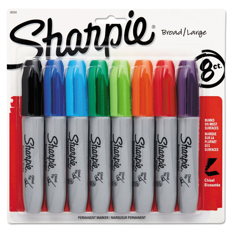 Sharpie - Chisel Tip Permanent Marker, Medium Chisel Tip, Assorted Colors, 8/Set