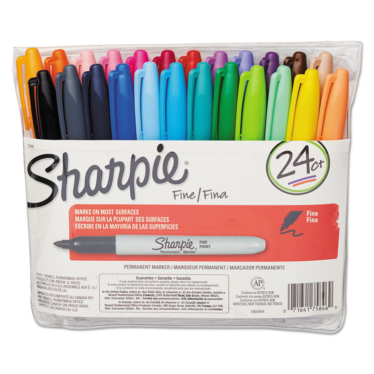 Sharpie - Fine Tip Permanent Marker, Fine Bullet Tip, Assorted Colors, 24/Set