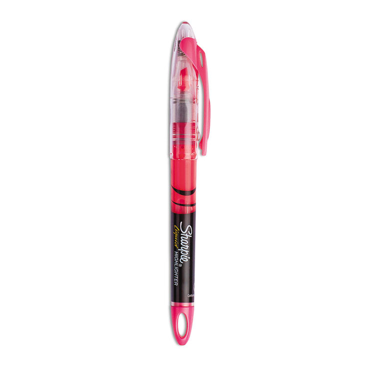 Sharpie - Liquid Pen Style Highlighters, Fluorescent Pink Ink, Chisel Tip, Pink/Black/Clear Barrel, Dozen