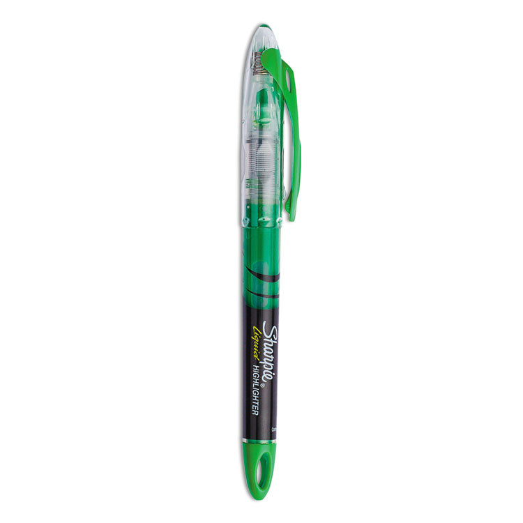 Sharpie - Liquid Pen Style Highlighters, Fluorescent Green Ink, Chisel Tip, Green/Black/Clear Barrel, Dozen