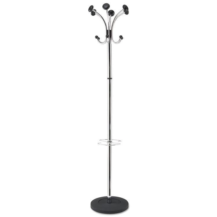 Alba - Chromy Coat Stand, 12 Knobs, 16w x 16d x 70.5h, Chrome/Black