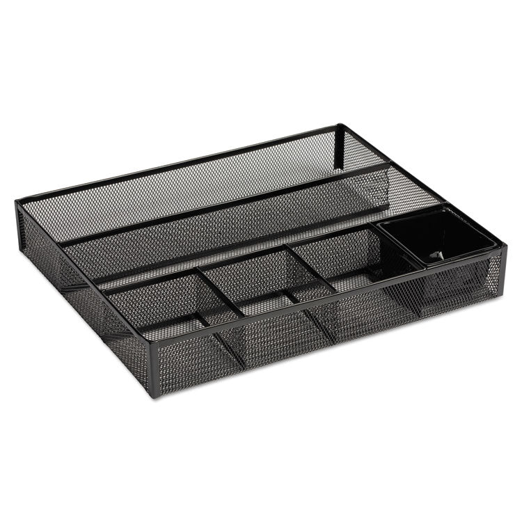 Rolodex - Metal Mesh Deep Desk Drawer Organizer, Six Compartments, 15.25 x 11.88 x 2.5, Black