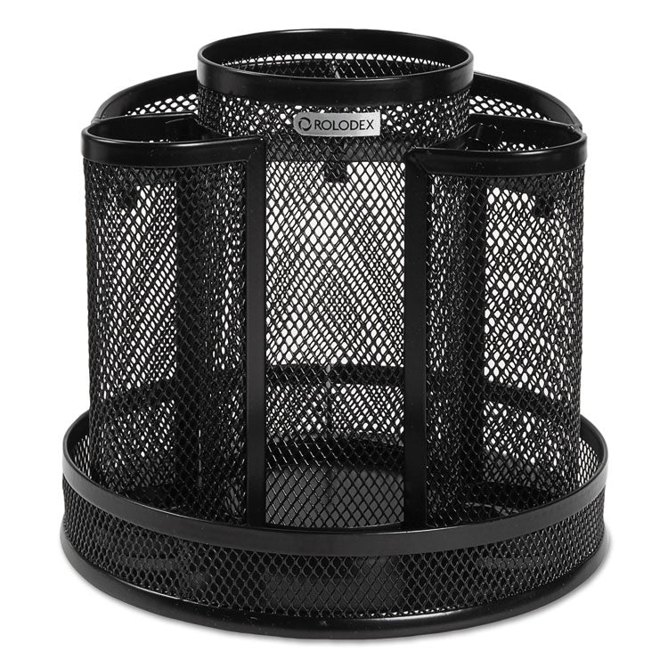 Rolodex - Wire Mesh Spinning Desk Sorter, 8 Compartments, Steel Mesh, 6.5" Diameter x 6.5"h, Black