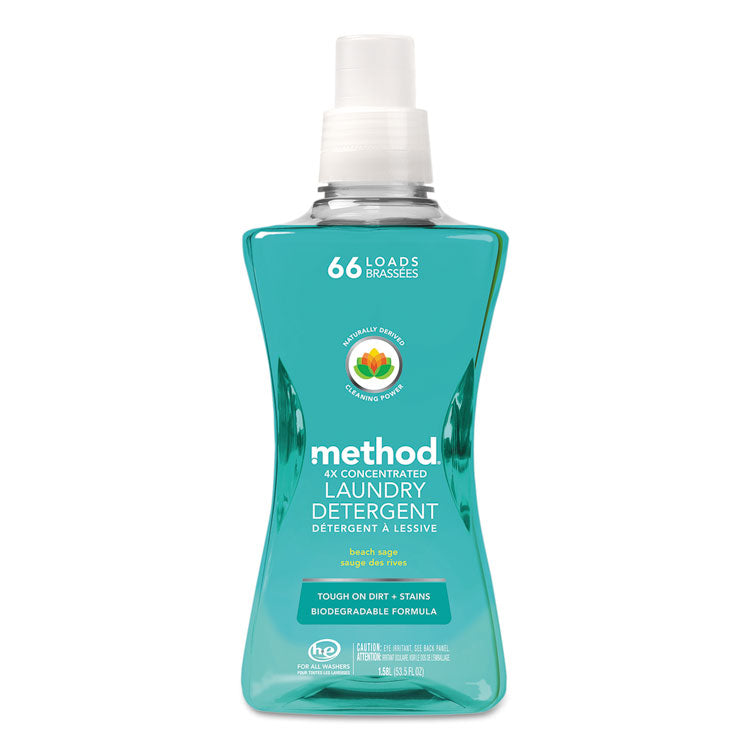Method - 4X Concentrated Laundry Detergent, Beach Sage, 53.5 oz Bottle, 4/Carton