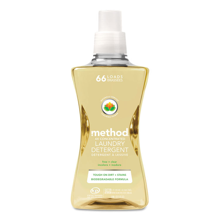 Method - 4X Concentrated Laundry Detergent, Free and Clear, 53.5 oz Bottle, 4/Carton