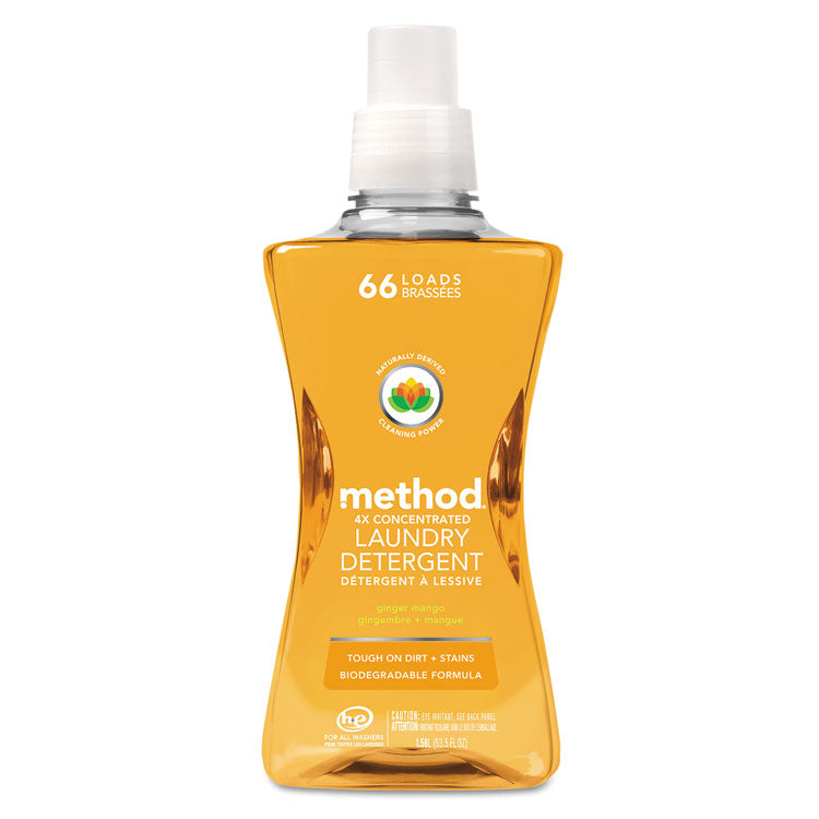 Method - 4X Concentrated Laundry Detergent, Ginger Mango, 53.5 oz Bottle, 4/Carton