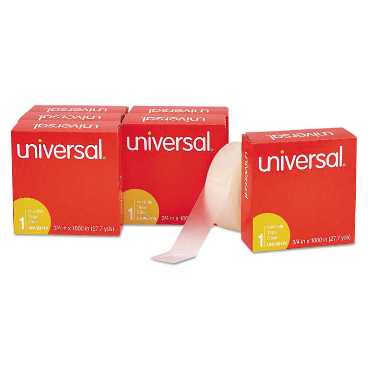 Universal - Invisible Tape, 1" Core, 0.75" x 83.33 ft, Clear, 6/Pack