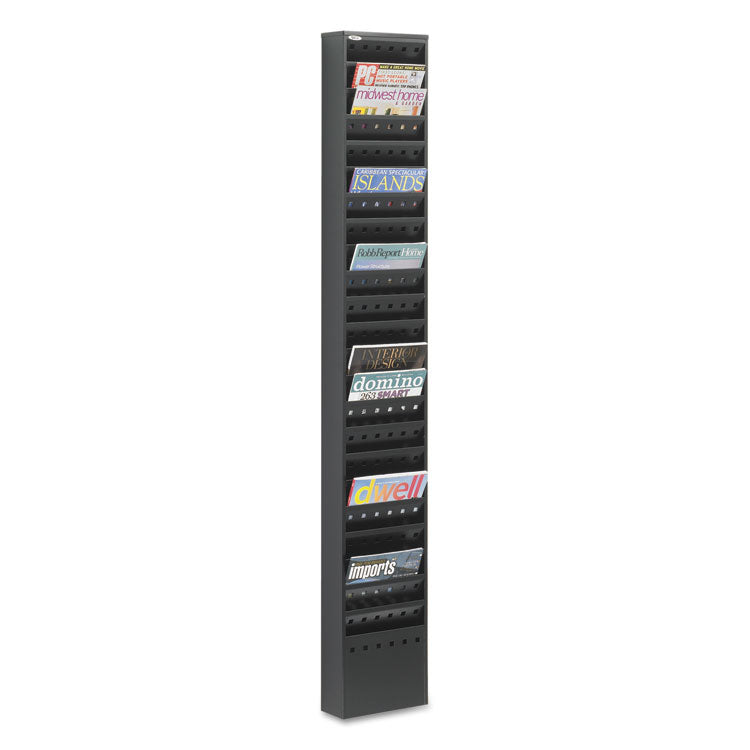 Safco - Steel Magazine Rack, 23 Compartments, 10w x 4d x 65.5h, Black