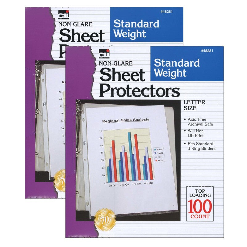 CHARLES LEONARD - Sheet Protectors, Standard Weight, Letter Size, Non-Glare, 100 Per Box, 2 Boxes
