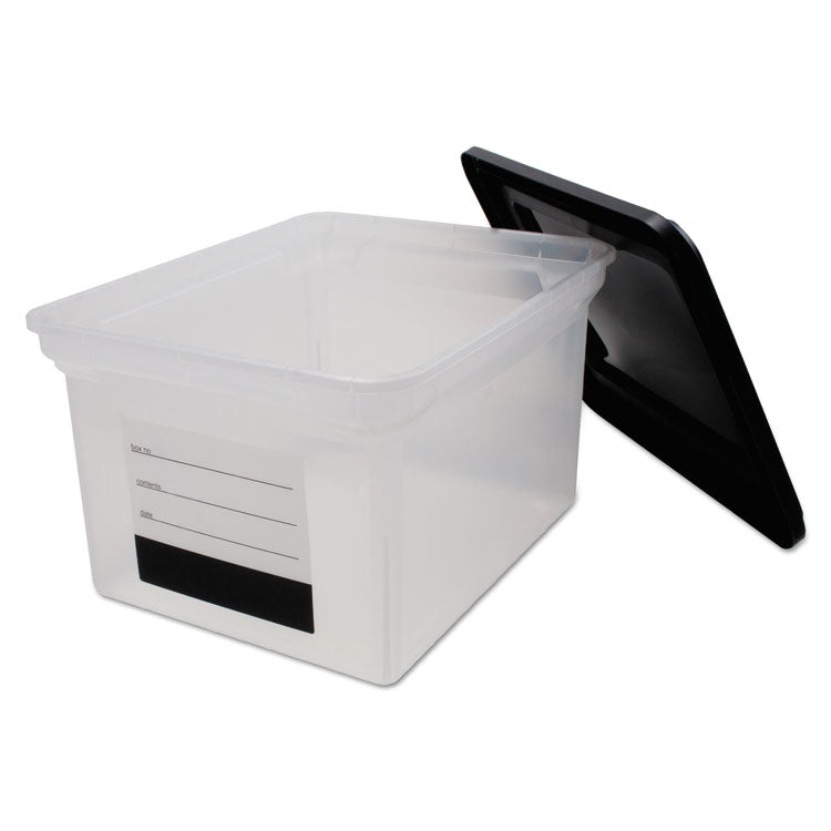 Innovative Storage Designs - File Tote with Contents Label, Letter/Legal Files, 17.75" x 14" x 10.25", Clear/Black