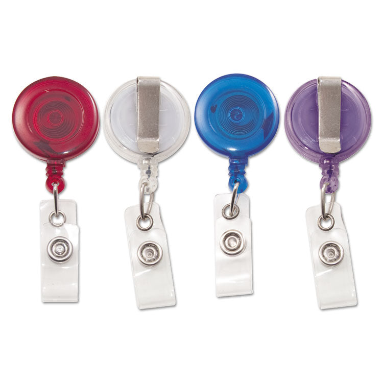 Advantus - Translucent Retractable ID Card Reel, 30" Extension, Assorted Colors, 4/Pack