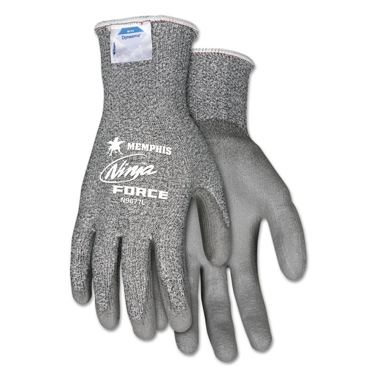 MCR Safety - Ninja Force Polyurethane Coated Gloves, Large, Gray, Pair