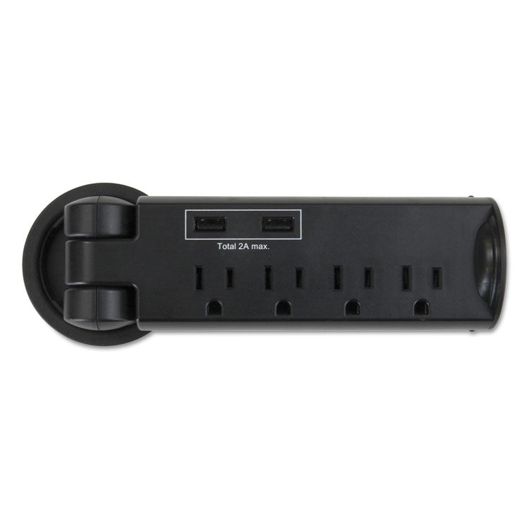 Safco - Pull-Up Power Module, 4 Outlets, 2 USB Ports, 8 ft Cord, Black