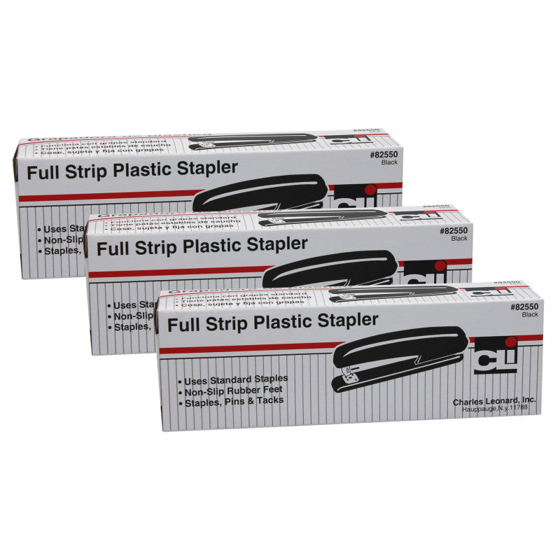 CHARLES LEONARD - Full Strip Stapler, Black, Pack of 3