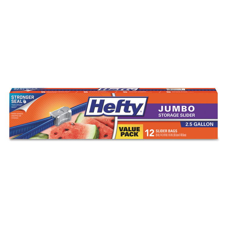 Hefty - Slider Bags, 2.5 gal, 0.9 mil, 14.38" x 9", Clear, 12/Box