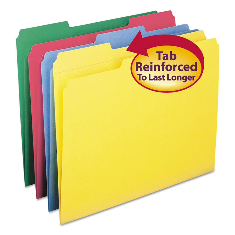 Smead - Reinforced Top Tab Colored File Folders, 1/3-Cut Tabs: Assorted, Letter Size, 0.75" Expansion, Assorted Colors, 12/Pack