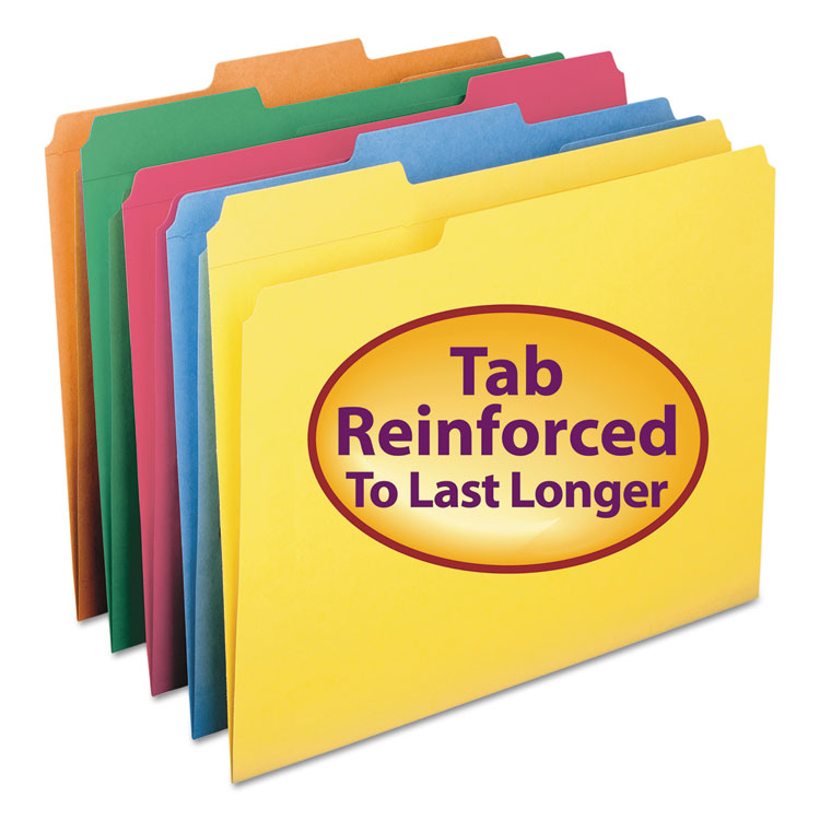 Smead - Reinforced Top Tab Colored File Folders, 1/3-Cut Tabs: Assorted, Letter Size, 0.75" Expansion, Assorted Colors, 100/Box