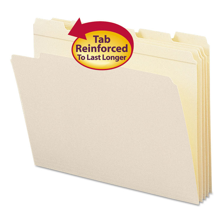 Smead - Reinforced Tab Manila File Folders, 1/5-Cut Tabs: Assorted, Letter Size, 0.75" Expansion, 11-pt Manila, 100/Box