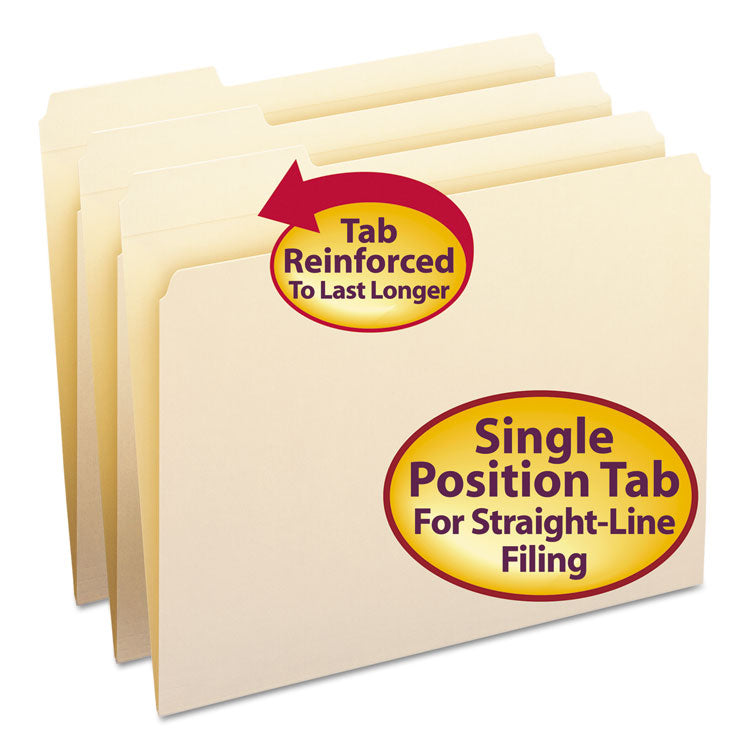 Smead - Reinforced Tab Manila File Folders, 1/3-Cut Tabs: Left Position, Letter Size, 0.75" Expansion, 11-pt Manila, 100/Box