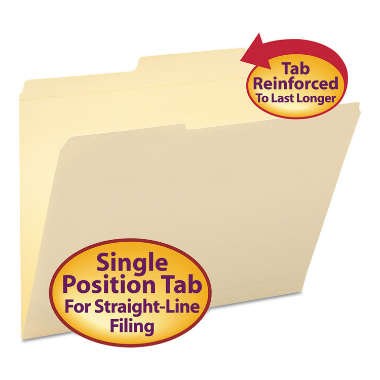 Smead - Reinforced Guide Height File Folders, 2/5-Cut Tabs: Right of Center Position, Letter Size, 0.75" Expansion, Manila, 100/Box