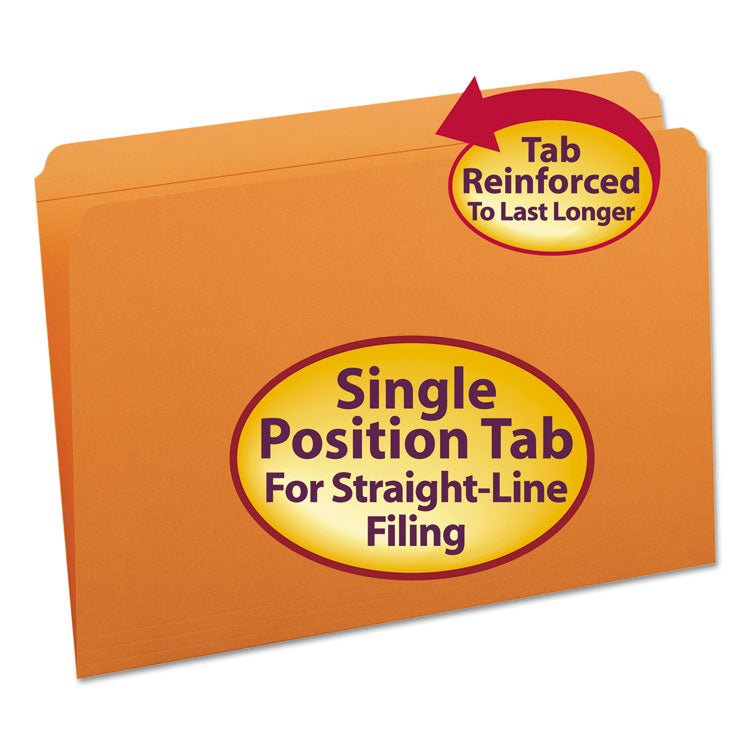 Smead - Reinforced Top Tab Colored File Folders, Straight Tabs, Legal Size, 0.75" Expansion, Orange, 100/Box