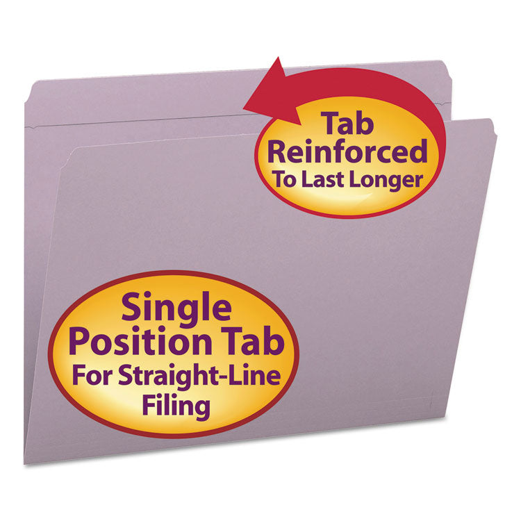 Smead - Reinforced Top Tab Colored File Folders, Straight Tabs, Letter Size, 0.75" Expansion, Lavender, 100/Box