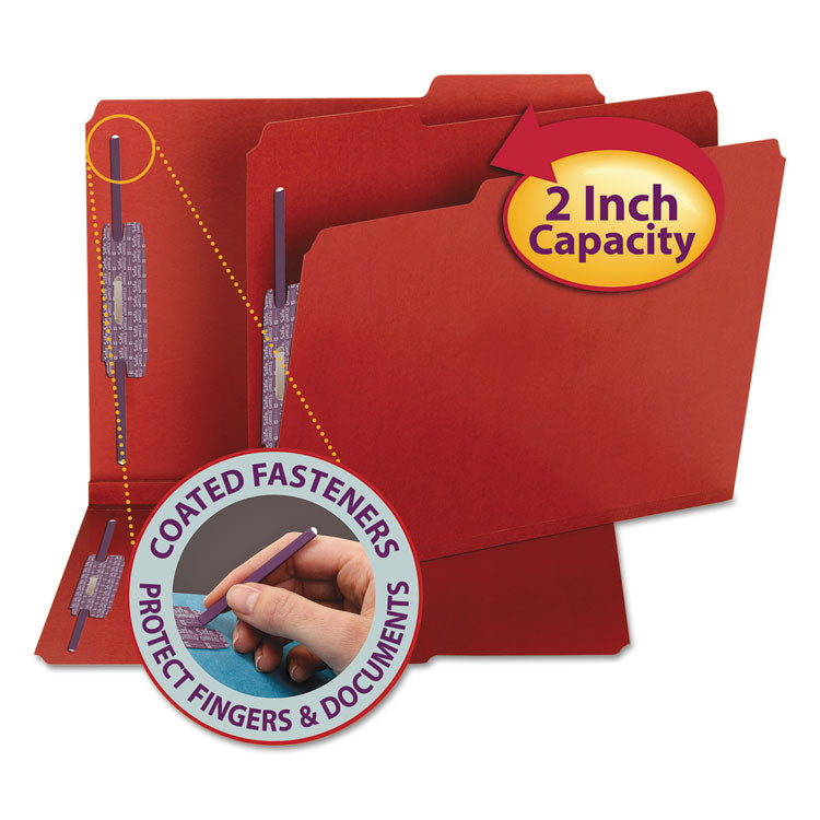 Smead - Colored Pressboard Fastener Folders with SafeSHIELD Coated Fasteners, 2 Fasteners, Letter Size, Bright Red Exterior, 25/Box