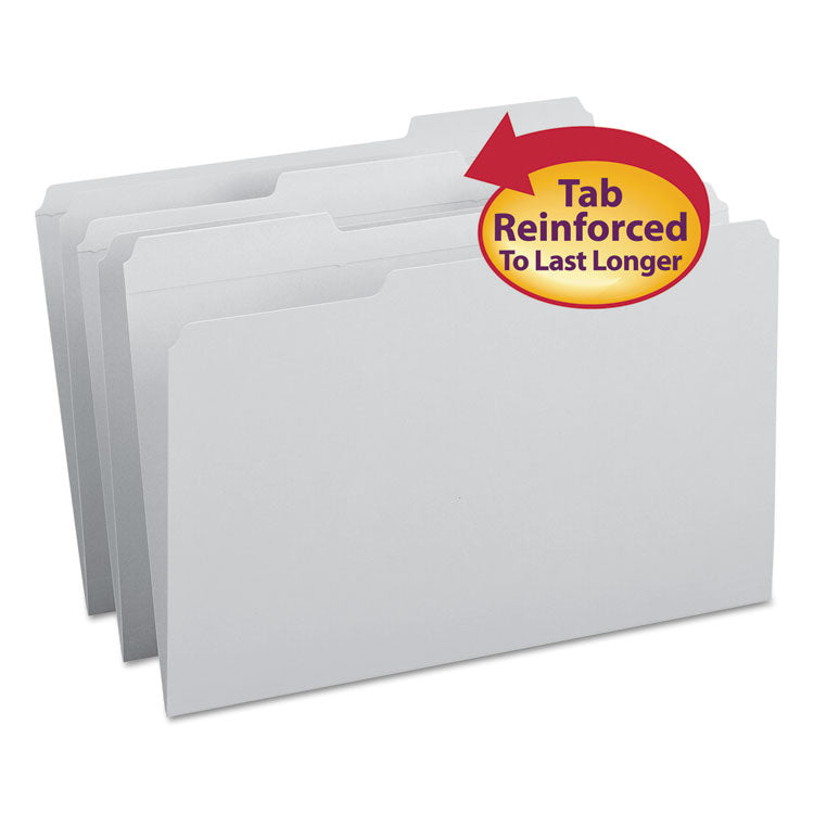 Smead - Reinforced Top Tab Colored File Folders, 1/3-Cut Tabs: Assorted, Legal Size, 0.75" Expansion, Gray, 100/Box