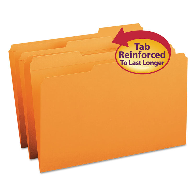 Smead - Reinforced Top Tab Colored File Folders, 1/3-Cut Tabs: Assorted, Legal Size, 0.75" Expansion, Orange, 100/Box