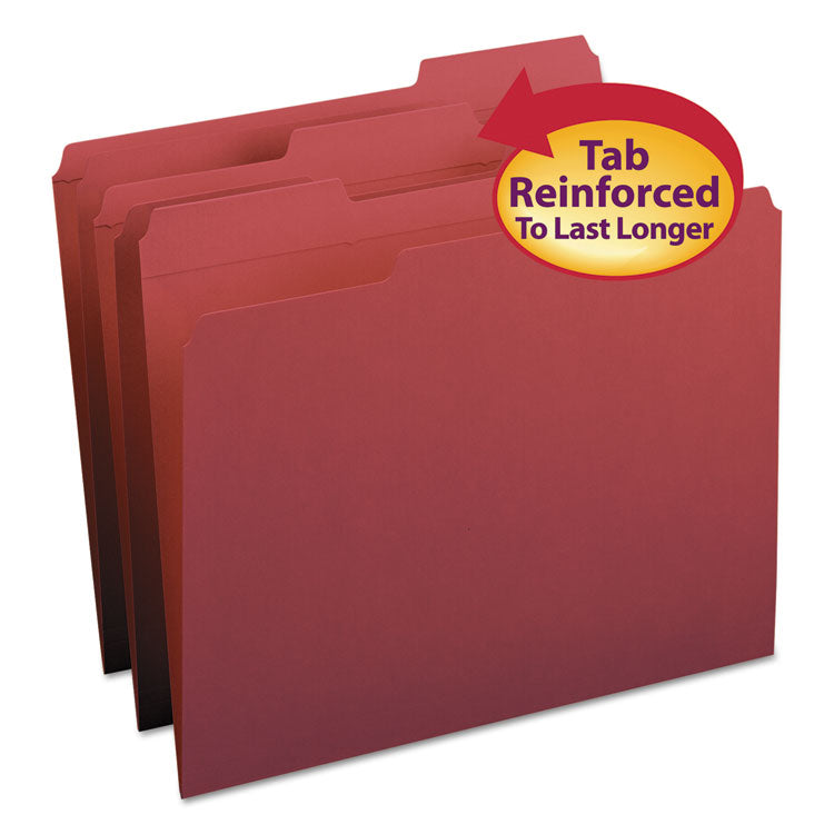 Smead - Reinforced Top Tab Colored File Folders, 1/3-Cut Tabs: Assorted, Letter Size, 0.75" Expansion, Maroon, 100/Box