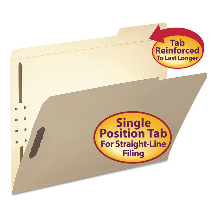 Smead - Top Tab Fastener Folders, 1/3-Cut Tabs: Right, 2 Fasteners, Letter Size, 11-pt Manila Exterior, 50/Box