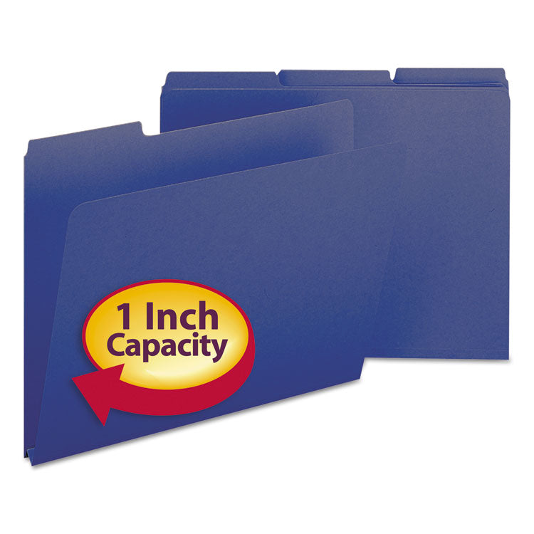 Smead - Expanding Recycled Heavy Pressboard Folders, 1/3-Cut Tabs: Assorted, Letter Size, 1" Expansion, Dark Blue, 25/Box