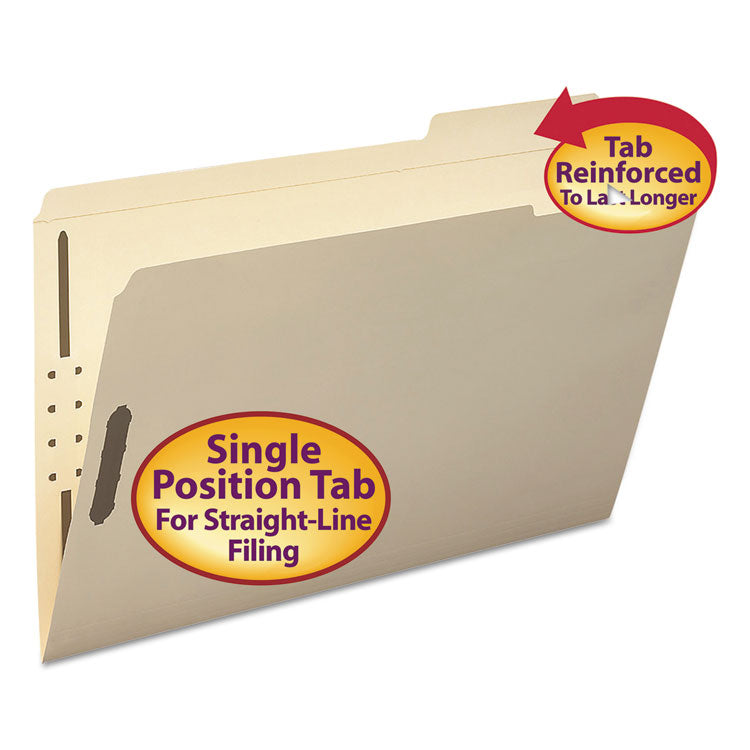 Smead - Top Tab Fastener Folders, 1/3-Cut Tabs: Right, 2 Fasteners, Legal Size, 11-pt Manila Exterior, 50/Box