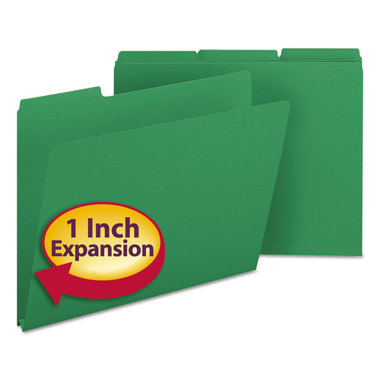 Smead - Expanding Recycled Heavy Pressboard Folders, 1/3-Cut Tabs: Assorted, Letter Size, 1" Expansion, Green, 25/Box