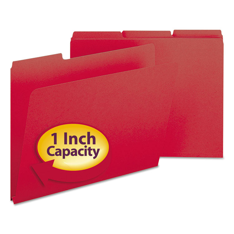 Smead - Expanding Recycled Heavy Pressboard Folders, 1/3-Cut Tabs: Assorted, Letter Size, 1" Expansion, Bright Red, 25/Box