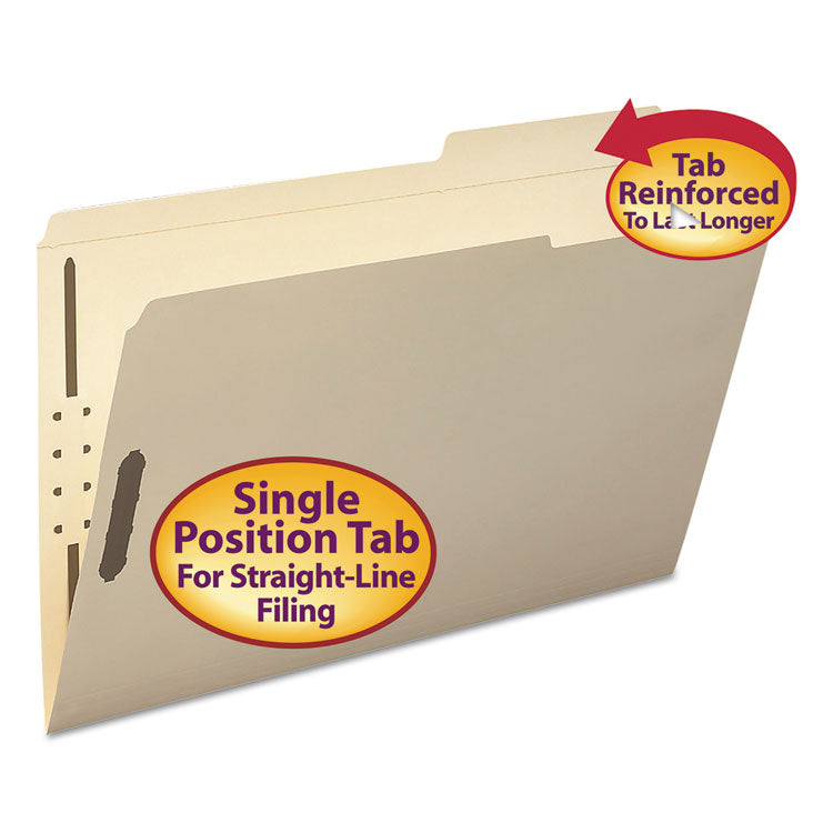 Smead - Top Tab Fastener Folders, Guide-Height 2/5-Cut Tabs: Right of Center, 2 Fasteners, Legal Size, 11-pt Manila Exterior, 50/Box