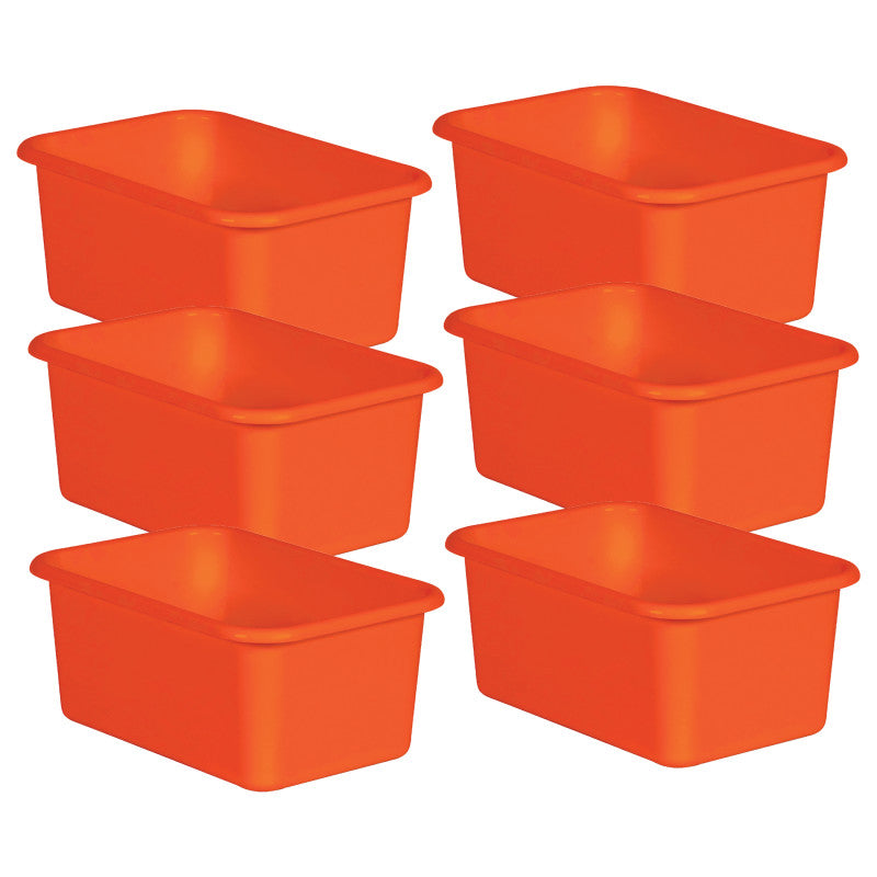 TEACHER CREATED RESOURCES - Orange Small Plastic Storage Bin, Pack of 6